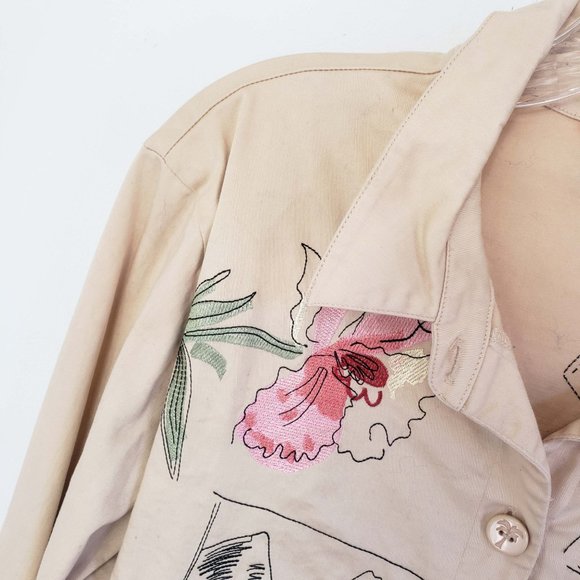 Hearts Of Palm Women's Tan Embroidered Button Down Lightweight Jacket Coat - Picture 3 of 16